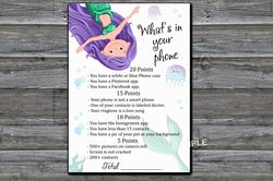 Mermaid What's in Your Phone Birthday Party Game,Adult Birthday party game-fun games for her-Instant download