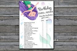 Mermaid Birthday ever or never game,Adult Birthday party game-fun games for her-Instant download