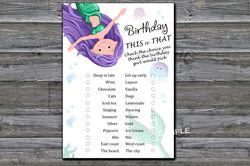 Mermaid Birthday This or that game,Adult Birthday party game-fun games for her-Instant download