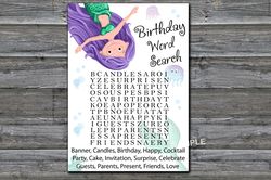 Mermaid Birthday Word Search Game,Adult Birthday party game-fun games for her-Instant download