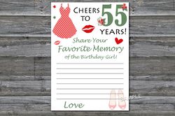 55th Birthday Favorite Memory of the Birthday Girl,Adult Birthday party game-fun games for her-Instant download