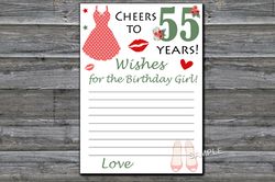 55th Wishes for the birthday girl,Adult Birthday party game-fun games for her-Instant download