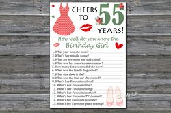 55th Birthday How well do you know the birthday girl,Adult Birthday party game-fun games for her-Instant download