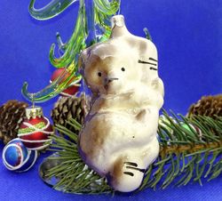 Soviet Antique Christmas Glass toy Bear. Xmas tree toy USSR