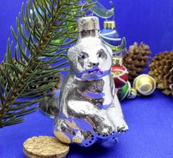 Soviet Vintage Christmas Glass toy Bear. Xmas tree toy USSR