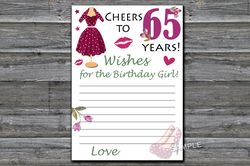 65th Birthday Wishes for the birthday girl,Adult Birthday party game-fun games for her-Instant download