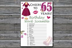 65th Birthday Word Scramble Game,Adult Birthday party game-fun games for her-Instant download