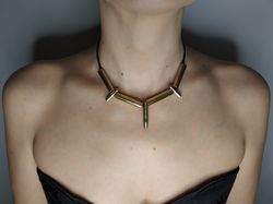Cyberpunk necklace recycled Futuristic necklace Brass contemporary choker for punk girlfriend.
