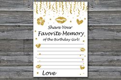 Gold glitter Favorite Memory of the Birthday Girl,Adult Birthday party game-fun games for her-Instant download