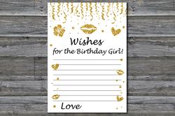 Gold glitter Wishes for the birthday girl,Adult Birthday party game-fun games for her-Instant download