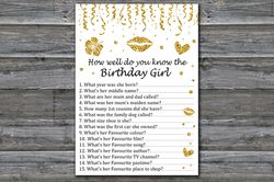 Gold glitter How well do you know the birthday girl,Adult Birthday party game-fun games for her-Instant download