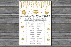 Gold glitter Birthday This or that game,Adult Birthday party game-fun games for her-Instant download