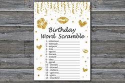 Gold glitter Birthday Word Scramble Game,Adult Birthday party game-fun games for her-Instant download
