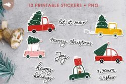 Christmas Trucks Sticker Bundle, Printable Digital Stickers