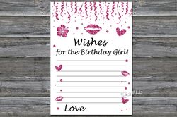Pink glitter Wishes for the birthday girl,Adult Birthday party game-fun games for her-Instant download