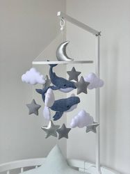 Whale baby mobile, ocean baby mobile, ocean nursery decor, mobile with whales, baby crib mobile, neutral crib mobile