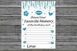 Blue glitter Favorite Memory of the Birthday Girl,Adult Birthday party game-fun games for her-Instant download