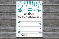 Blue glitter Wishes for the birthday girl,Adult Birthday party game-fun games for her-Instant download