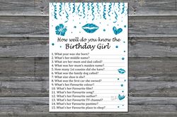 Blue glitter How well do you know the birthday girl,Adult Birthday party game-fun games for her-Instant download