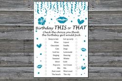 Blue glitter Birthday This or that game,Adult Birthday party game-fun games for her-Instant download