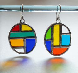 Stained glass mismatched earrings, Color glass jewelry, Oval earrings