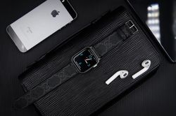 Custom Made Luxury G.C Black Gray Leather Apple Watch Band for Apple Watch Series 8/7/6/SE/5/4/3/2/1 Apple Watch Ultra