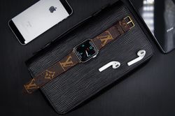 Custom Made Luxury L.V Monogram Leather Apple Watch Band for Apple Watch Series 8/7/6/SE/5/4/3/2/1 Apple Watch Ultra
