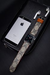 Custom Made Luxury G.C f. Brown Leather Apple Watch Band for Apple Watch Series 8/7/6/SE/5/4/3/2/1 Apple Watch Ultra