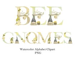 Watercolor alphabet clipart, Bee gnomes.