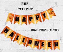 Halloween diy garland. Printable halloween garland for fire place. Halloween mantel decor. Halloween wall decor.