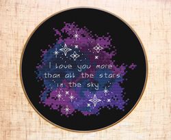 I Love You Cross Stitch Pattern Space Cross Stitch Stars Night Sky Cross Stitch Galaxy