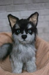 husky puppy, ooak ,handmade gift, furry animal, kawaii plush, poseable doll ,black friday