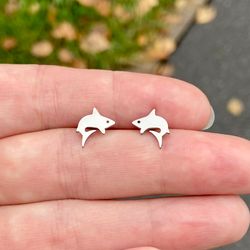 Sharks stud earrings, Stainless steel sea jewelry
