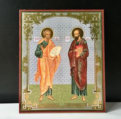 Saints Peter and Paul (XXIc) copy  |  Silver foiled icon lithography mounted on wood | Size: 8 3/4"x7 1/4"