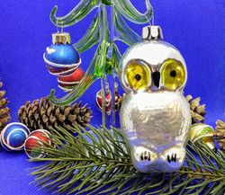 Soviet Vintage Christmas glass Toy Owl.Russian Christmas tree toy