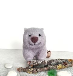 Needle felted wombat collectible toy