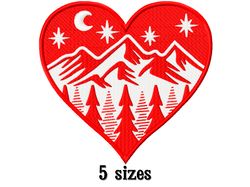 Heart  with mountain embroidery design.  Embroidery fille moon and mini stars. Instant download.