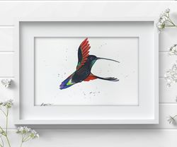 Hummingbird original watercolor 8x11 inch black bird painting art by Anne Gorywine