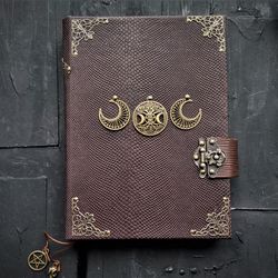 Triple moon book of shadows lock Large prewritten grimoire for the new witch Beginner spell book Witch witchcraft