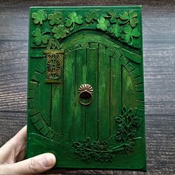 Fairy door journal handmade for sale Green door notebook blank Clever junk book 8 by 6 inc.