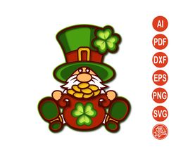 3D Layered Patrick's Day Gnome Mandala with pot of gold SVG for Cricut