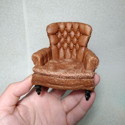 Dollhouse Leather Armchair 1:12 scale,  Miniature Chair for dollhouse