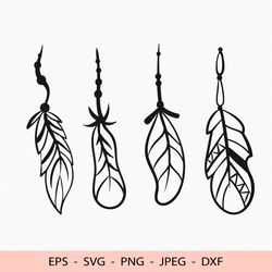 Boho Indian Feathers Svg for Cricut Tribal Ethnic dxf for laser cut
