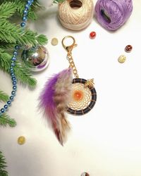 Keychain dream catcher with natural stone Agate. Handmade. Personalized keychain. Keychain for a bag, keys or car