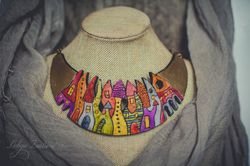 Fairy House Asymmetrical Rainbow Statement Necklace Polymer undefined Bright Bib Necklace