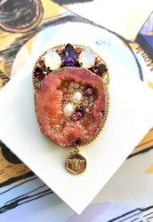 Druzy brooch, quartz brooch, quartz jewelry, stone brooch, druze brooch, gemstone brooch, brooch pin, chrystal brooch