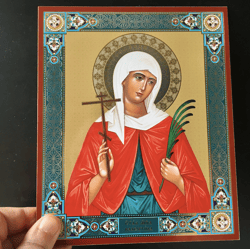 Saint Valentina | Lithography print on wood, double varnish | Gold and Silver foiled icon | Size: 8 3/4"x7 1/4"