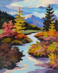 Original painting / Autumn landscape / River painting / Landscape painting / Landscape wall art / Mountain art