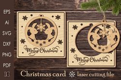 Christmas card with carved Christmas tree toy/Laser cut/SVG