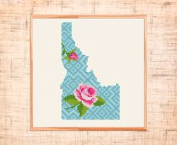 Idaho cross stitch pattern Modern cross stitch Floral map cross stitch State USA embroidery Silhouette cross stitch PDF
